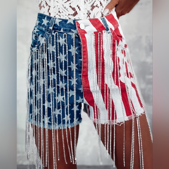 Women's Star Spangled Rhinestone Drip Shorts - Picture 2 of 3